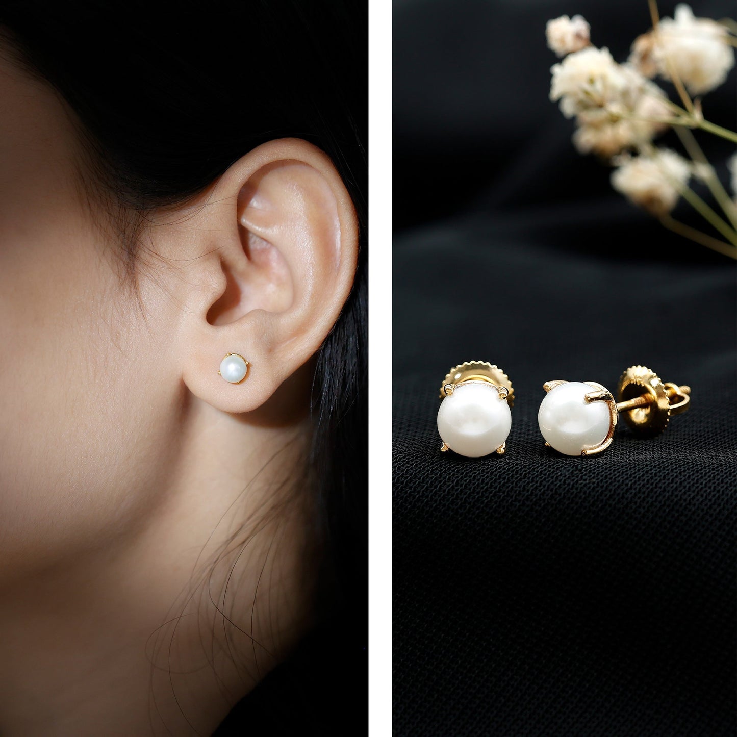 6 MM Round Freshwater Pearl Solitaire Stud Earrings