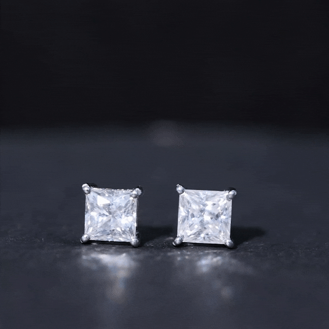 2.5 Carat Solitaire Princess Cut Moissanite Stud Earrings