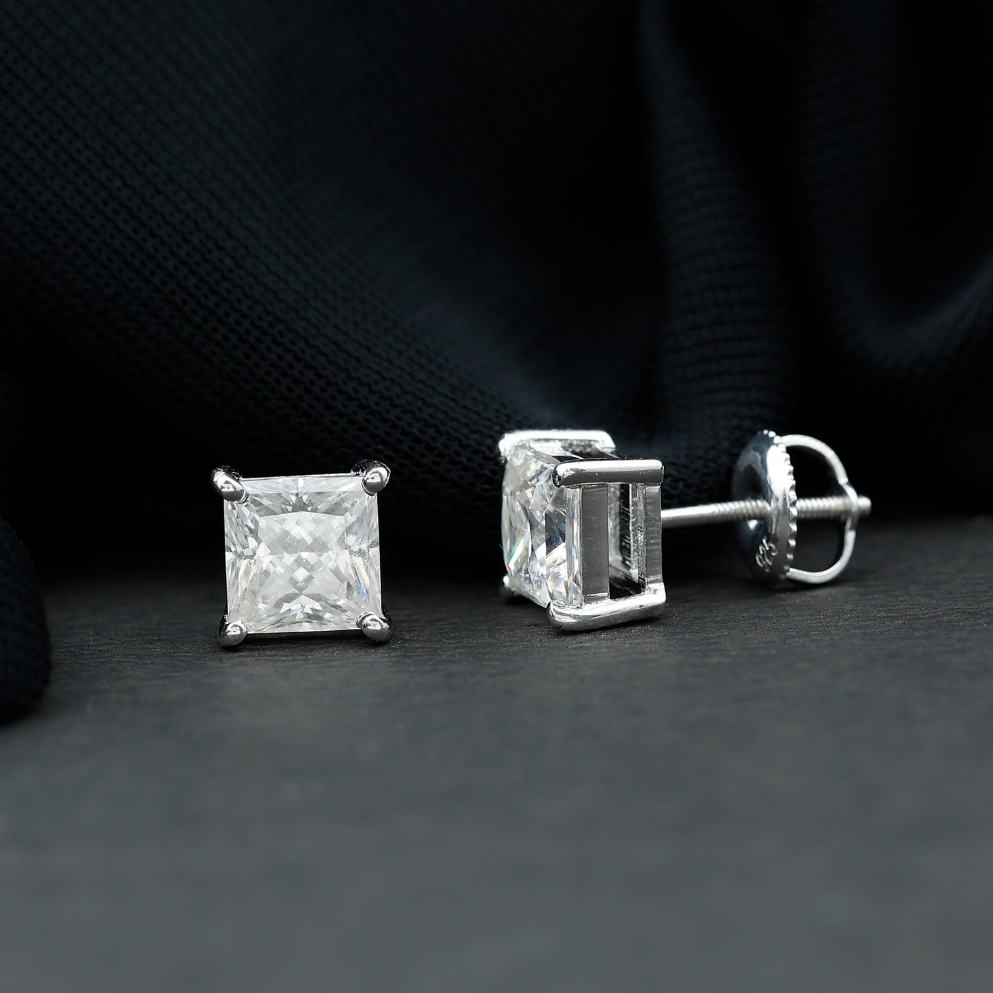 2.5 Carat Solitaire Princess Cut Moissanite Stud Earrings