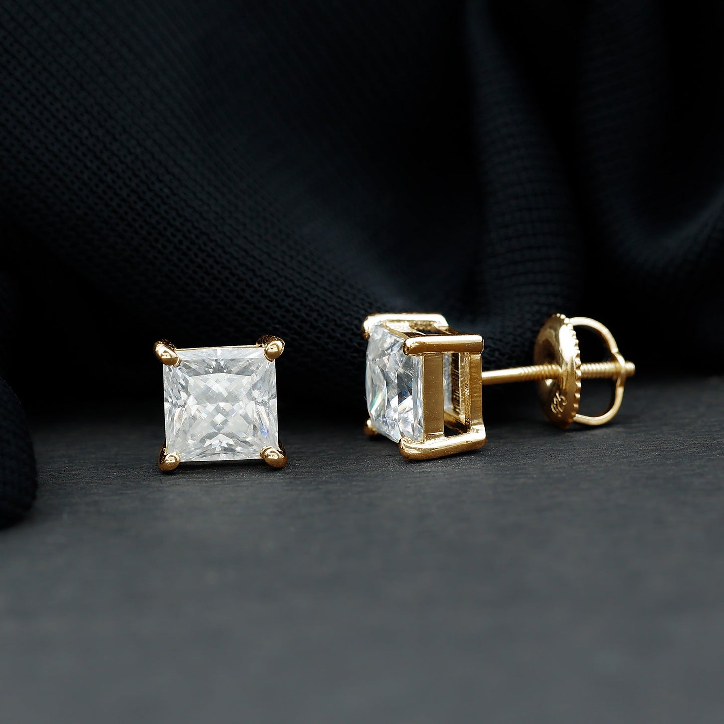 2.5 Carat Solitaire Princess Cut Moissanite Stud Earrings
