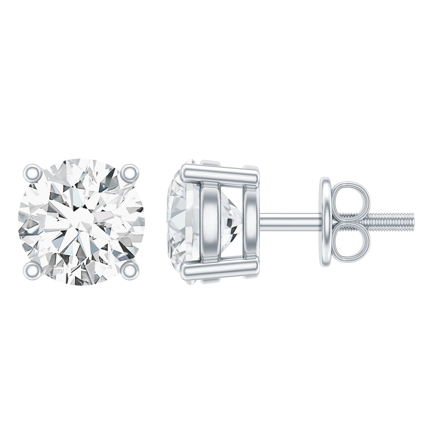 Solitaire 1.9 Carat Lab Grown Diamond Stud Earrings with Screw Back