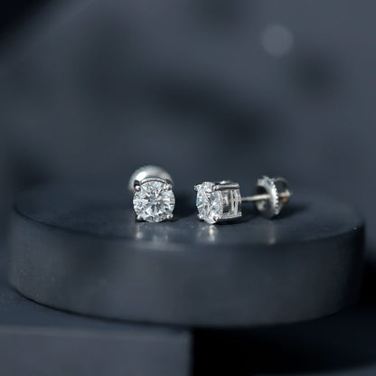 Solitaire 1.9 Carat Lab Grown Diamond Stud Earrings with Screw Back