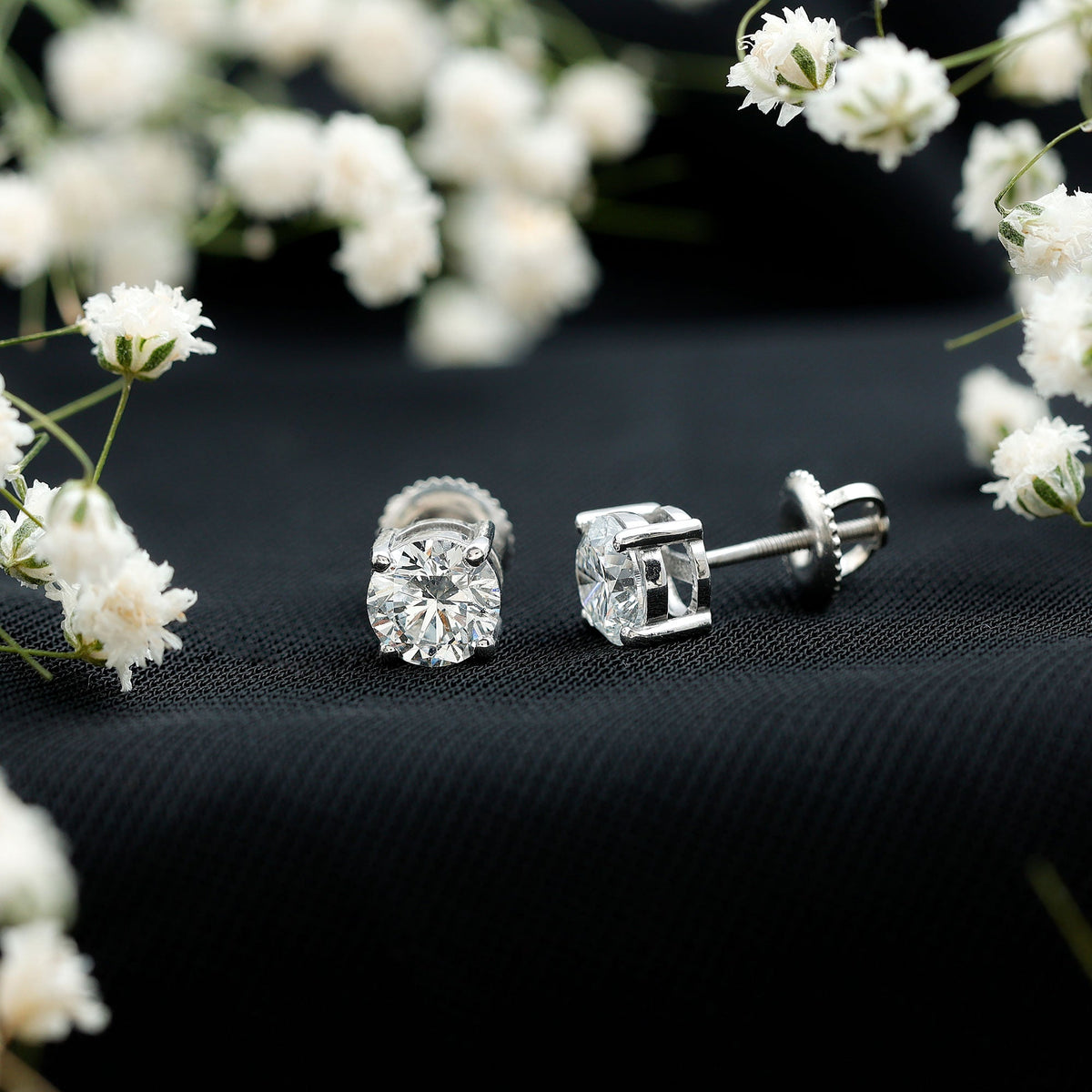 Solitaire 1.9 Carat Lab Grown Diamond Stud Earrings with Screw Back