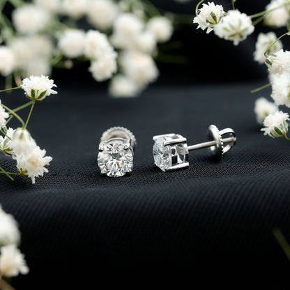Solitaire 1.9 Carat Lab Grown Diamond Stud Earrings with Screw Back