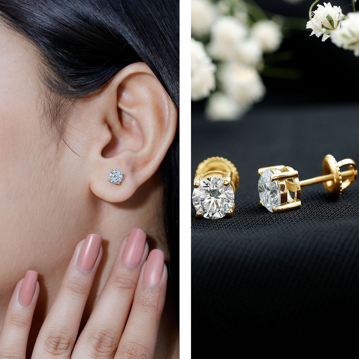 Solitaire 1.9 Carat Lab Grown Diamond Stud Earrings with Screw Back