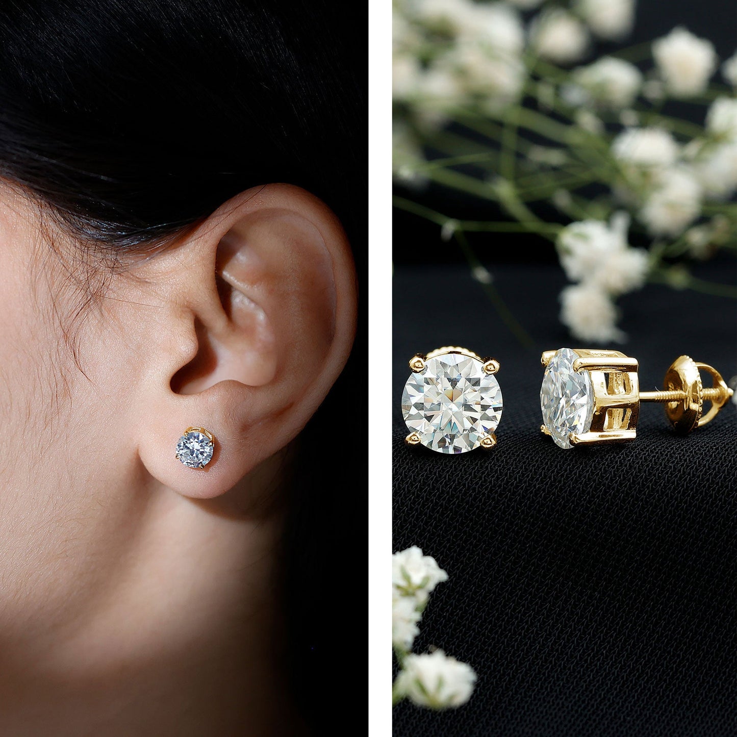 Round Cut 2.5 CT Lab Grown Diamond Solitaire Stud Earrings