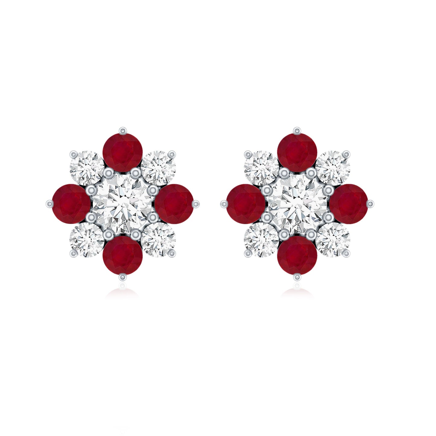 Real Diamond and Ruby Floral Stud Earrings