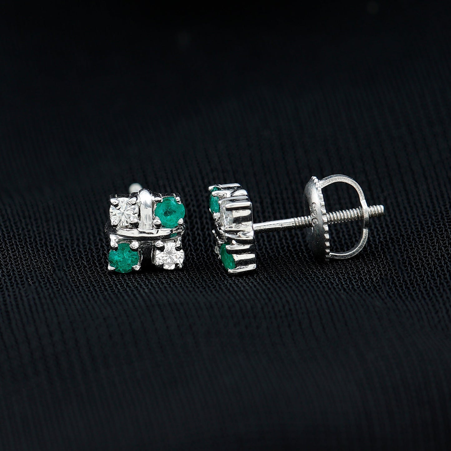 Certified Emerald and Lab Diamond Cluster Stud Earrings