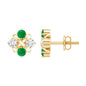 Certified Emerald and Lab Diamond Cluster Stud Earrings