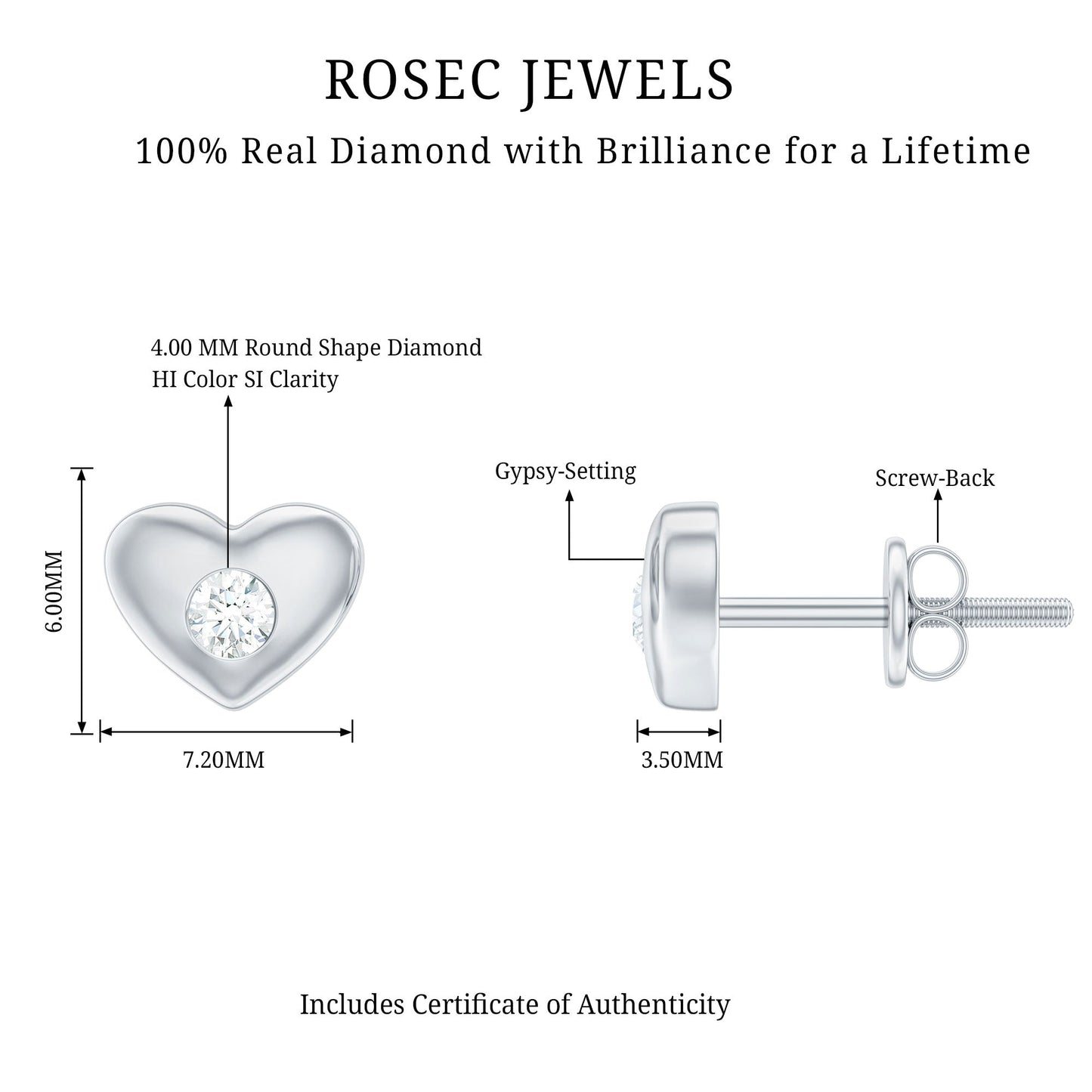 Gypsy Set Real Diamond Heart Stud Earrings