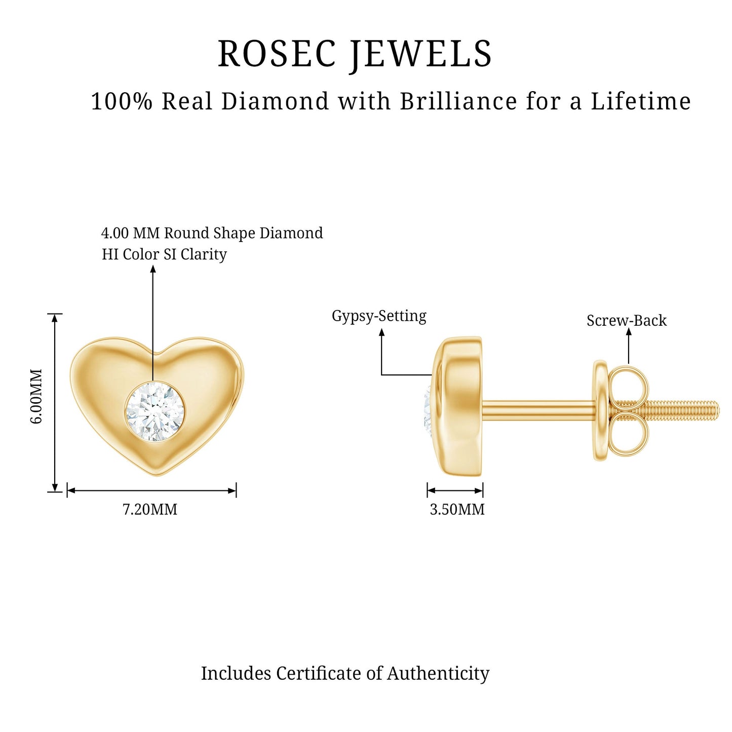 Gypsy Set Real Diamond Heart Stud Earrings