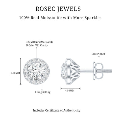 Certified Round Moissanite Halo Stud Earrings