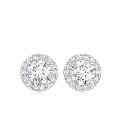 Certified Round Moissanite Halo Stud Earrings