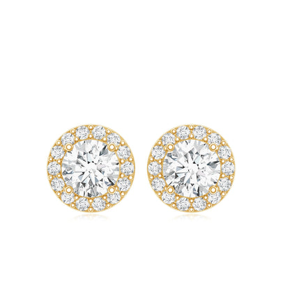 Certified Round Moissanite Halo Stud Earrings