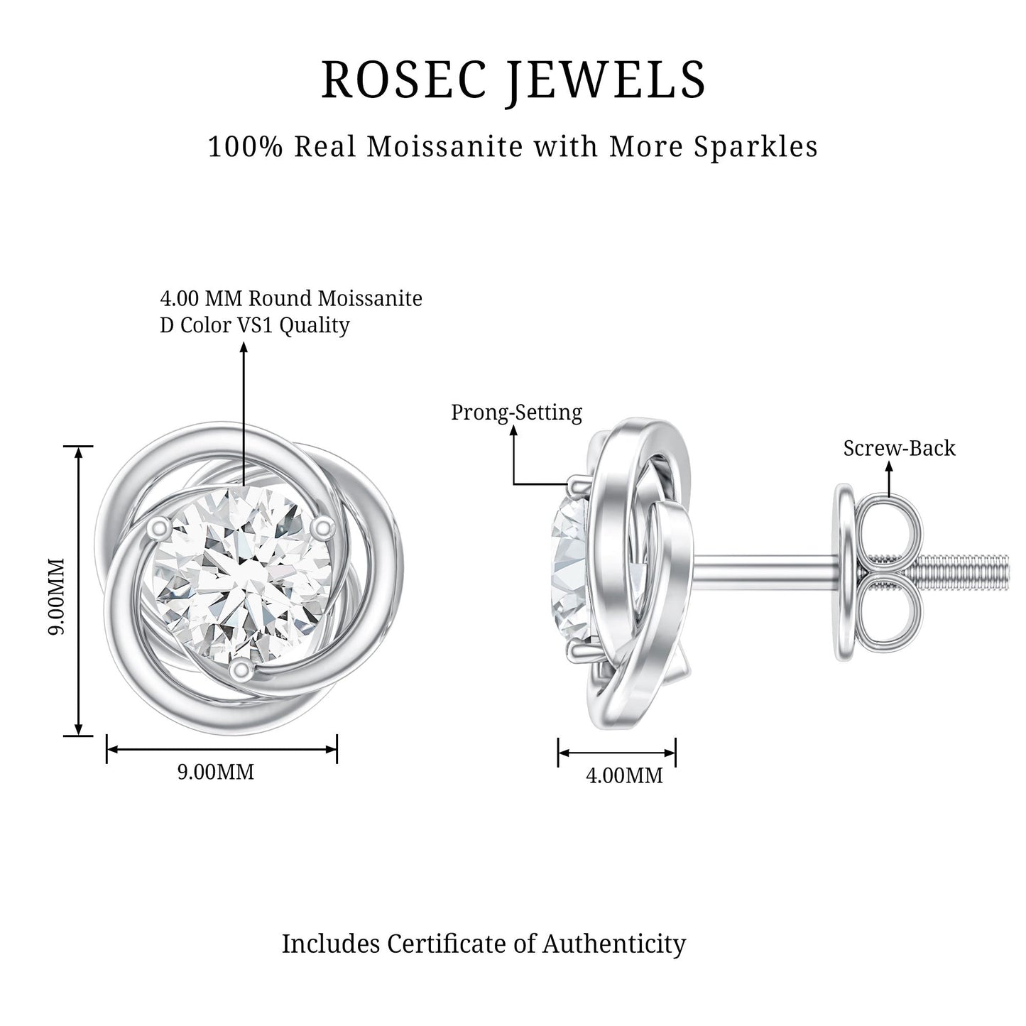 Certified Moissanite Swirl Stud Earrings