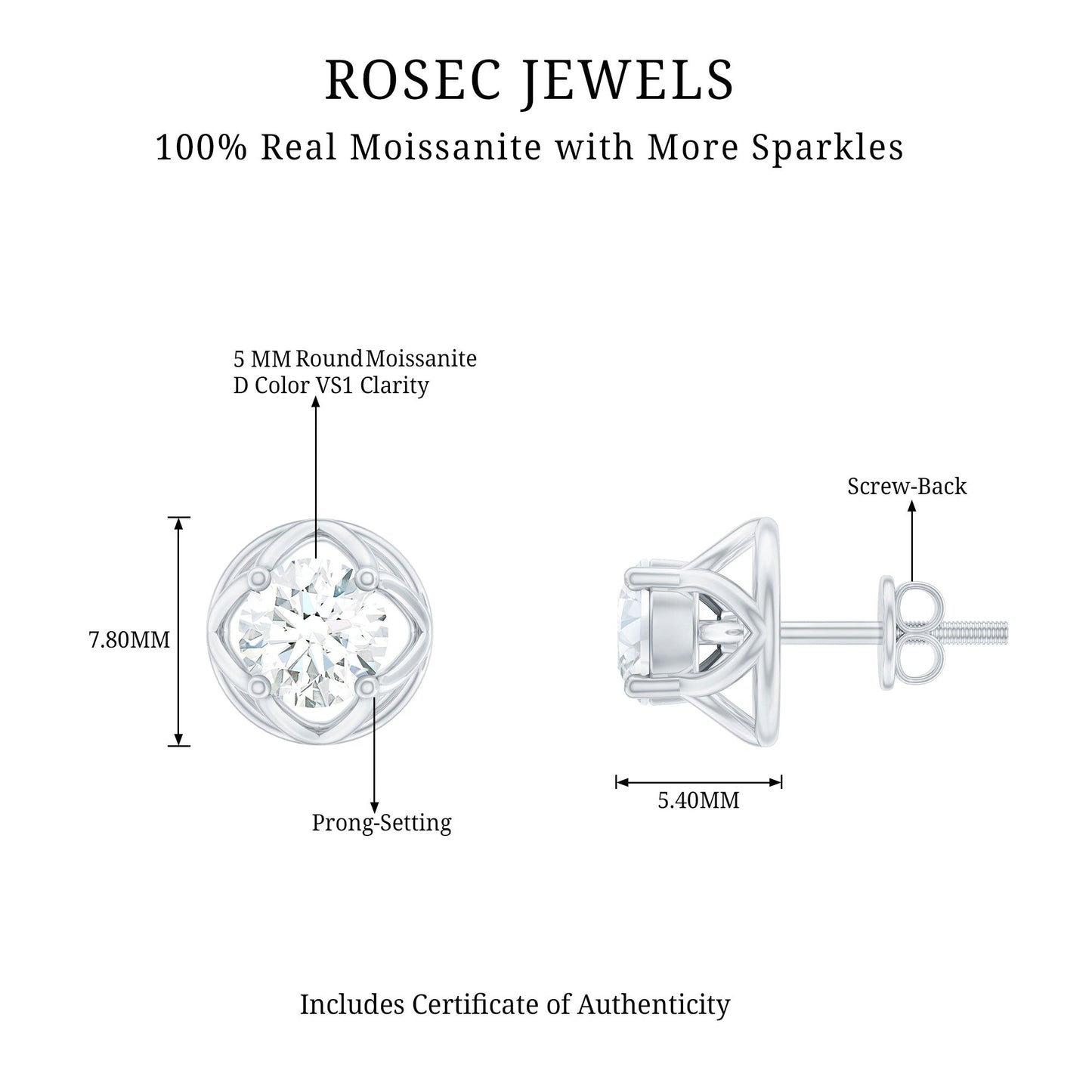 1 CT Solitaire Moissanite Flower Stud Earrings