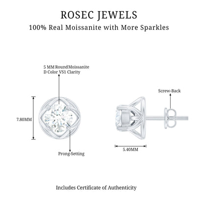 1 CT Solitaire Moissanite Flower Stud Earrings