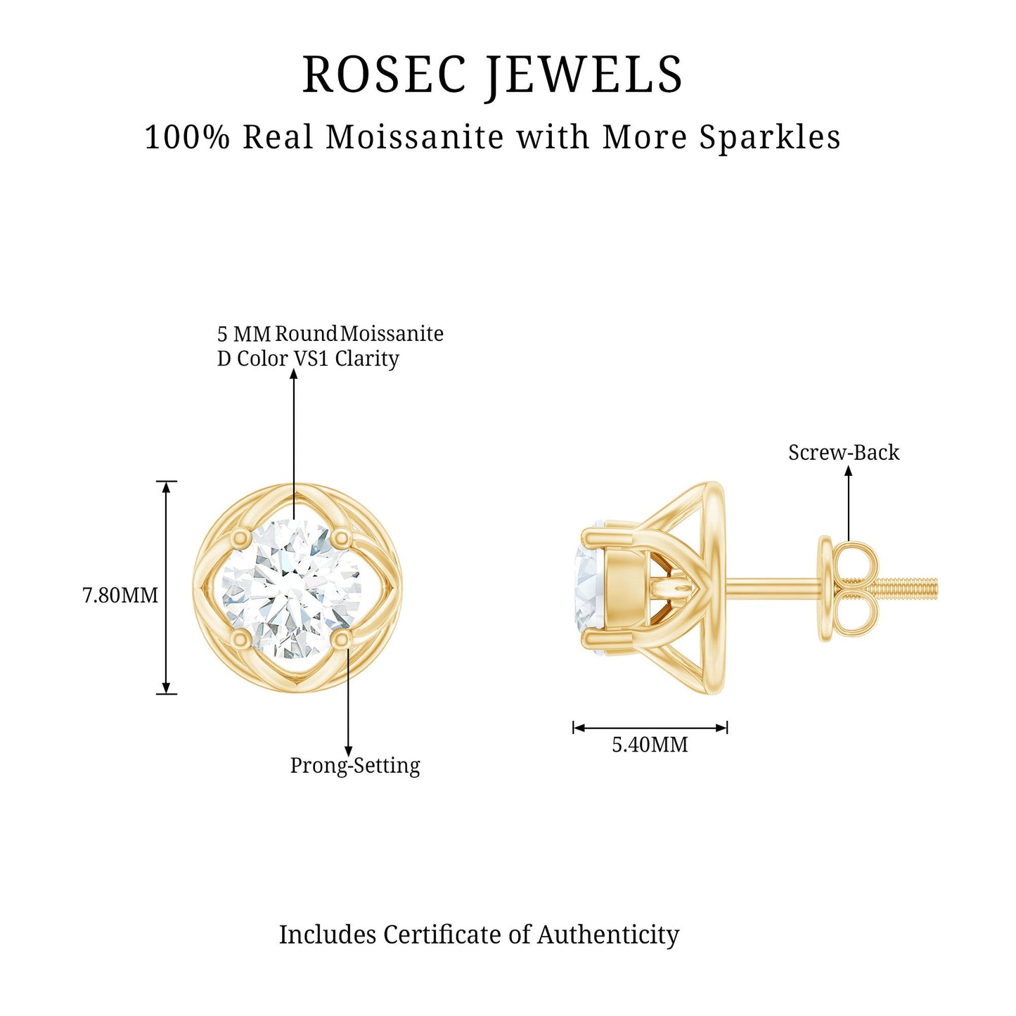 1 CT Solitaire Moissanite Flower Stud Earrings