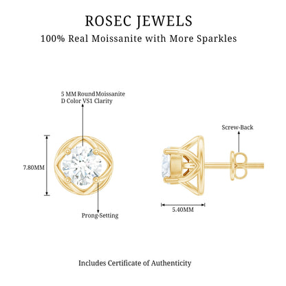1 CT Solitaire Moissanite Flower Stud Earrings