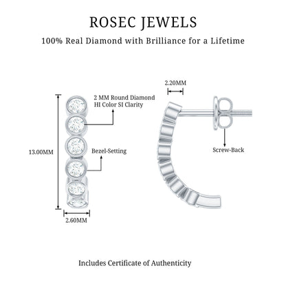 Bezel Set Round Diamond J Hoop Earrings