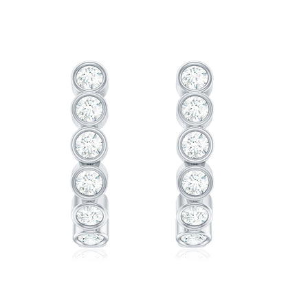 Bezel Set Round Diamond J Hoop Earrings