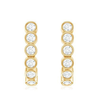 Bezel Set Round Diamond J Hoop Earrings