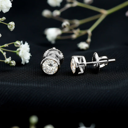 Bezel Set Round Cut Moissanite Stud Earrings