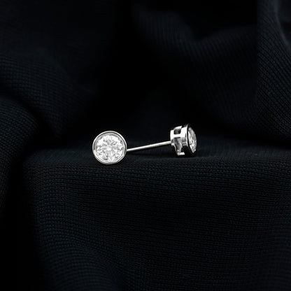 Bezel Set Round Cut Moissanite Stud Earrings