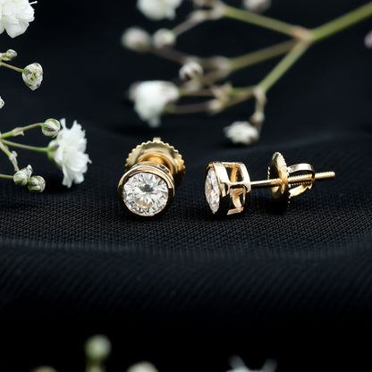 Bezel Set Round Cut Moissanite Stud Earrings