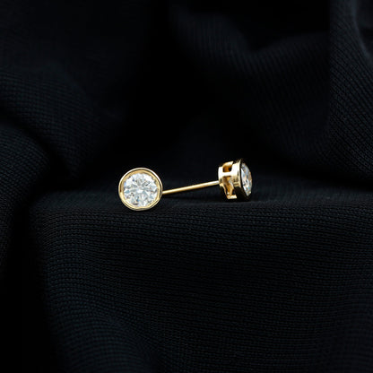 Bezel Set Round Cut Moissanite Stud Earrings