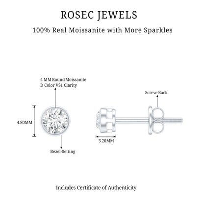 Dainty Solitaire Moissanite Stud Earrings in Bezel Setting