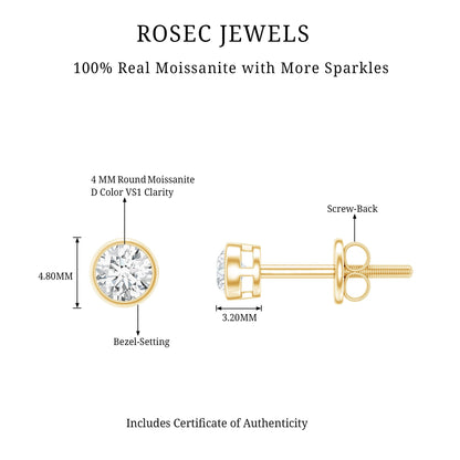 Dainty Solitaire Moissanite Stud Earrings in Bezel Setting