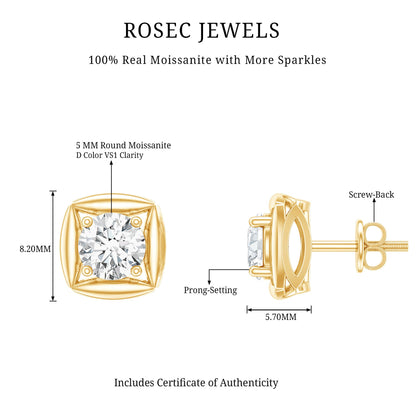 1 CT Solitaire Moissanite Stud Earrings for Women