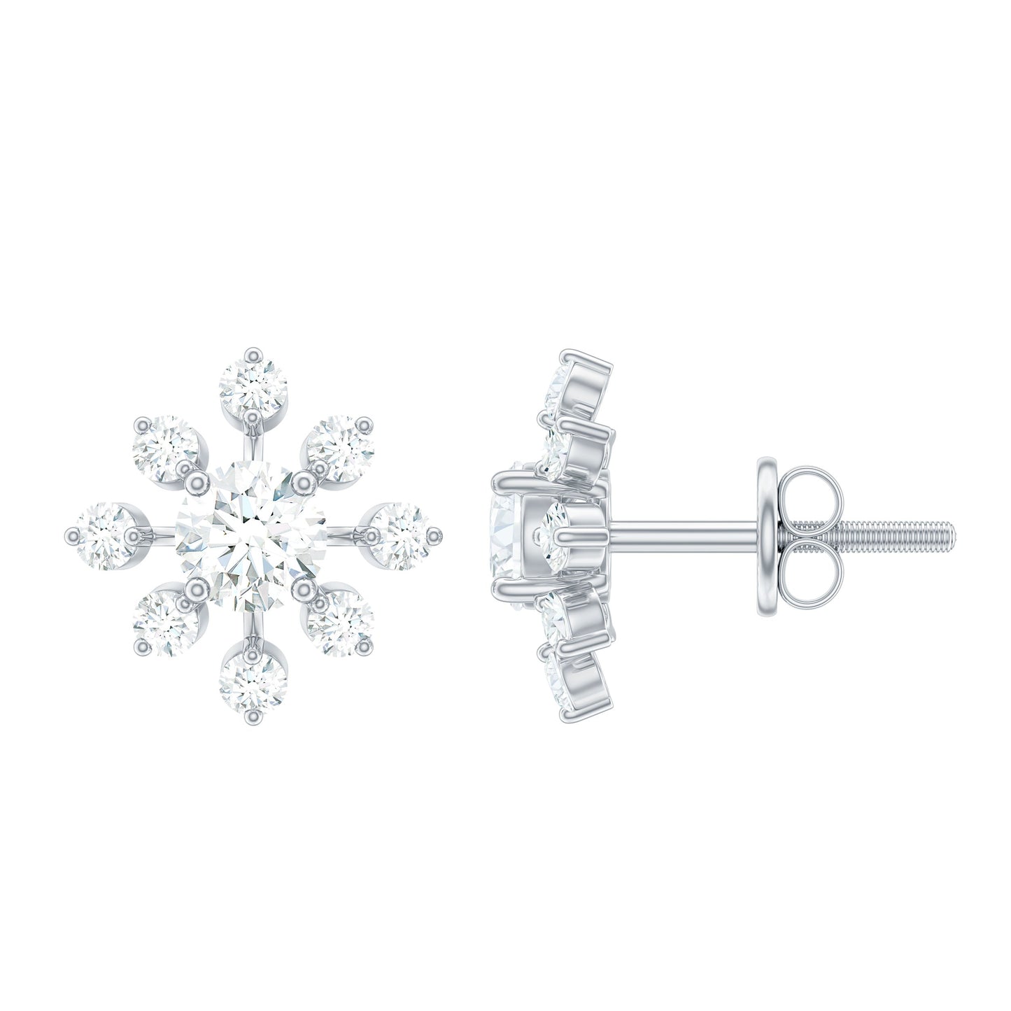 Moissanite Snowflake Stud Earrings with Certificate