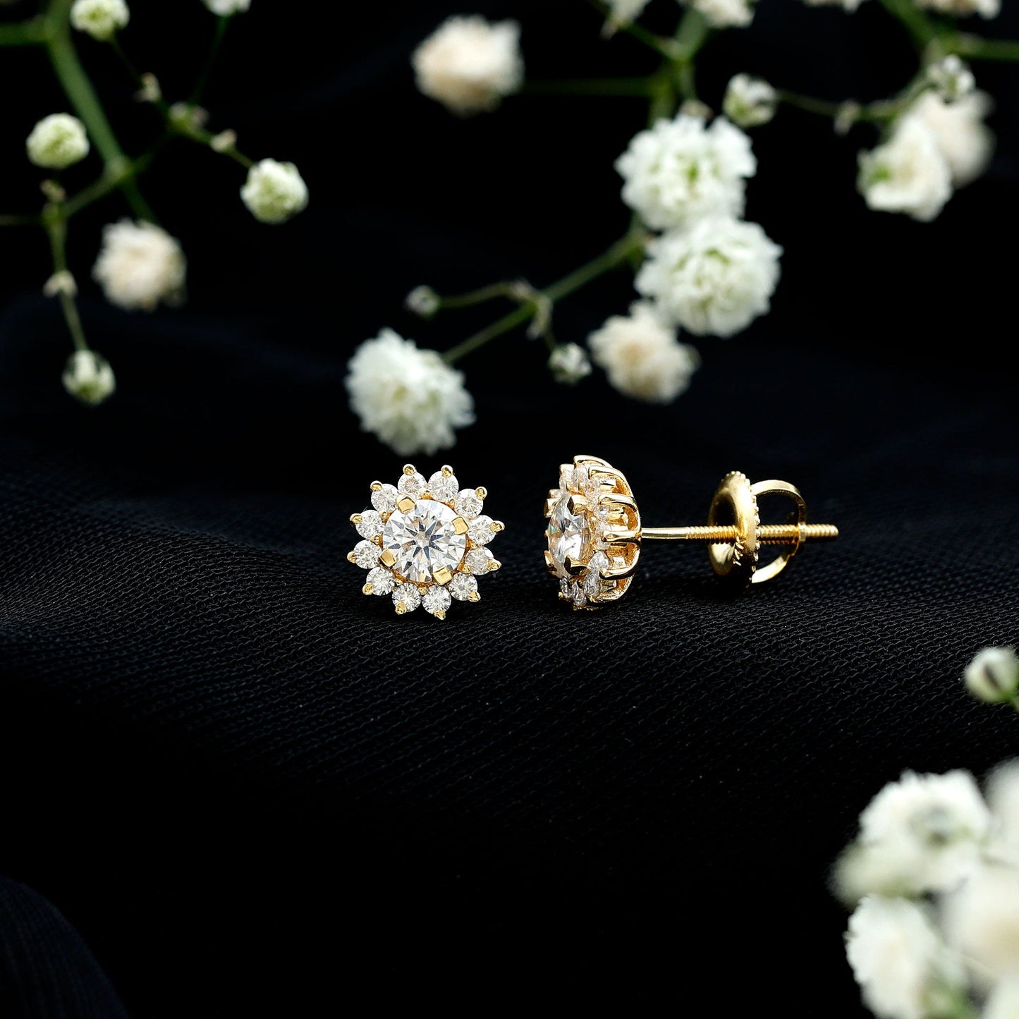 Certified Round Cut Moissanite Halo Stud Earrings for Women