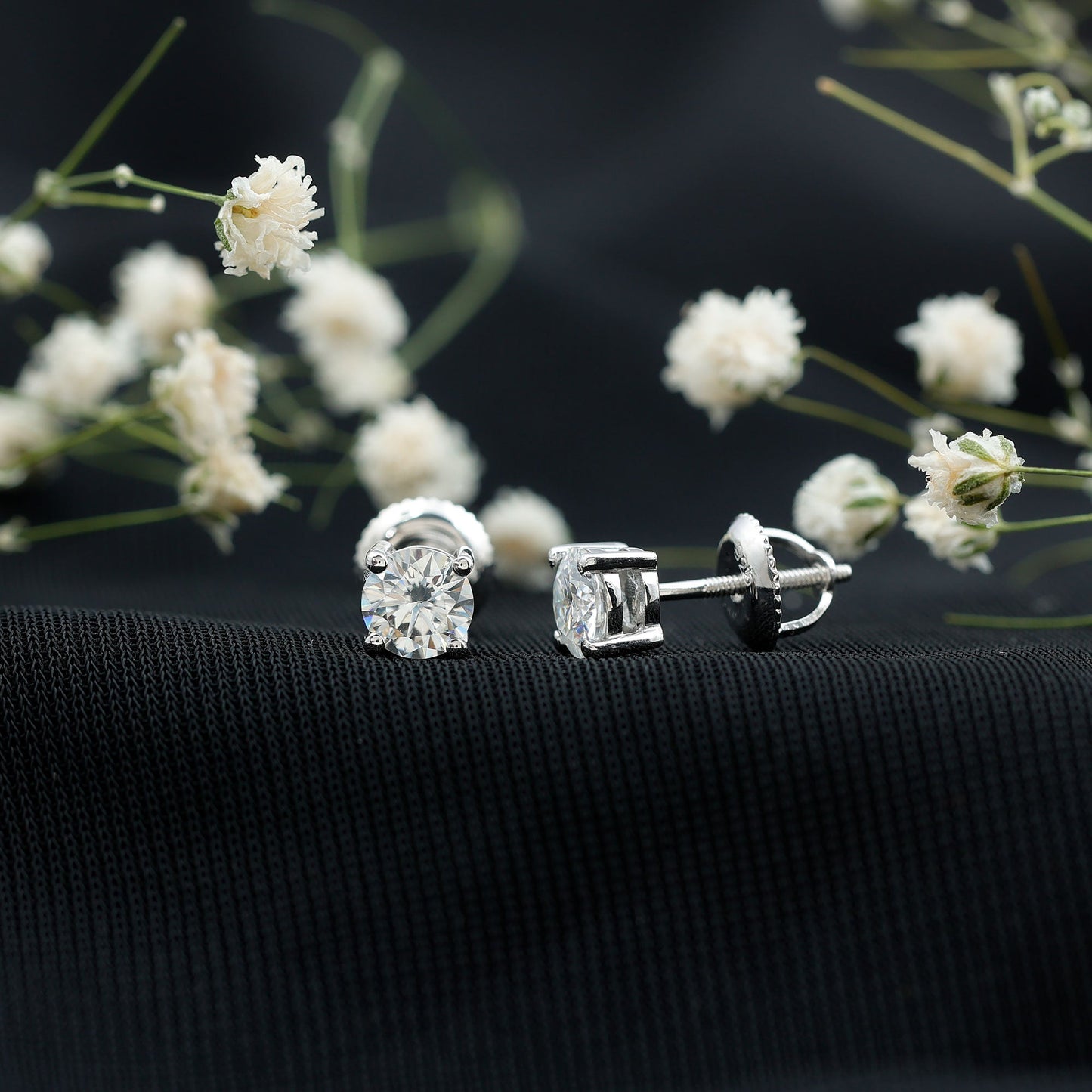 Silver Moissanite 1 Carat Stud Earring