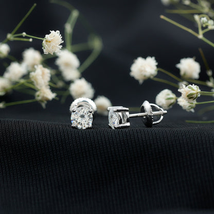 Silver Moissanite 1 Carat Stud Earring