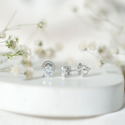 Silver Moissanite 1 Carat Stud Earring