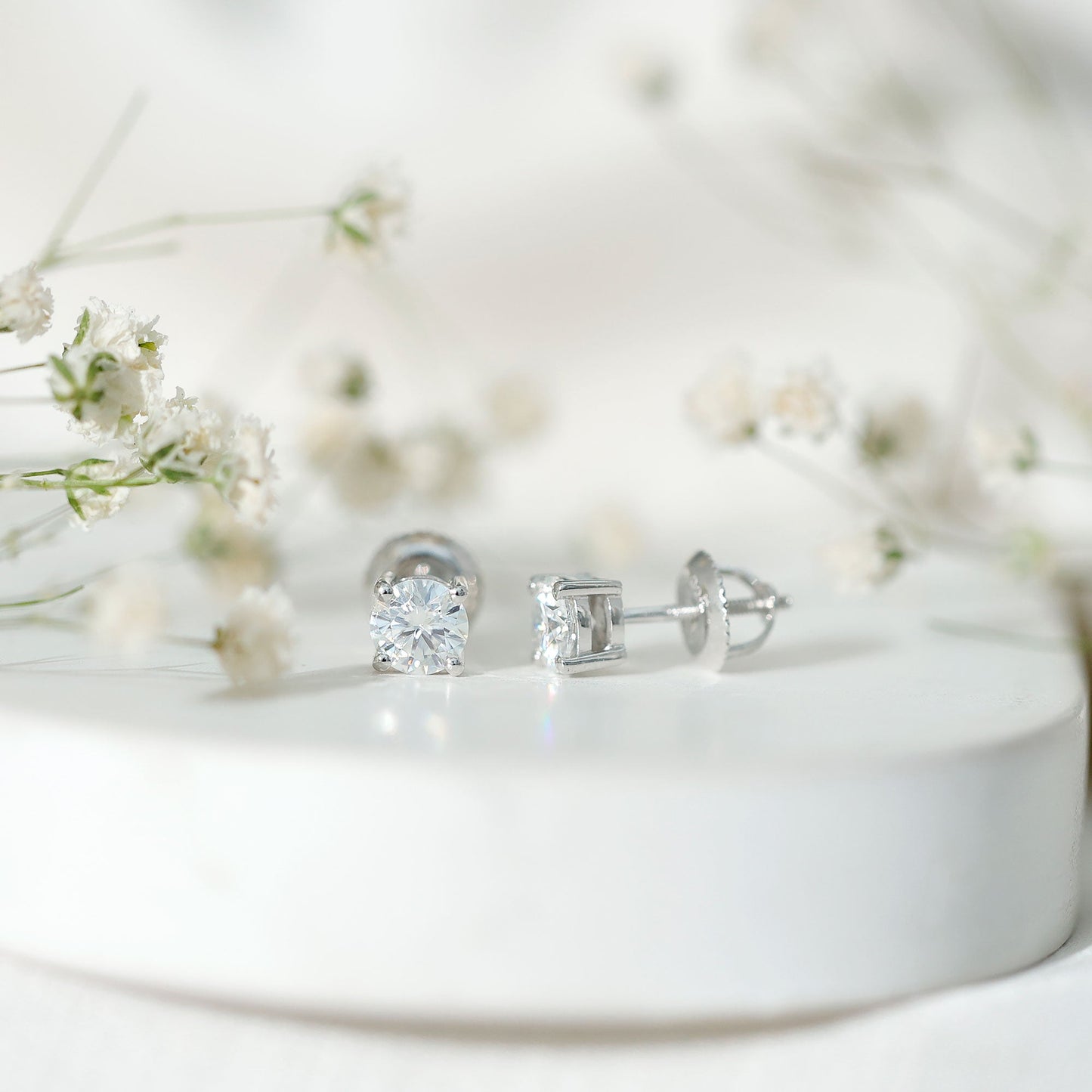 1 Carat Round Moissanite Solitaire Screw Back Stud Earrings