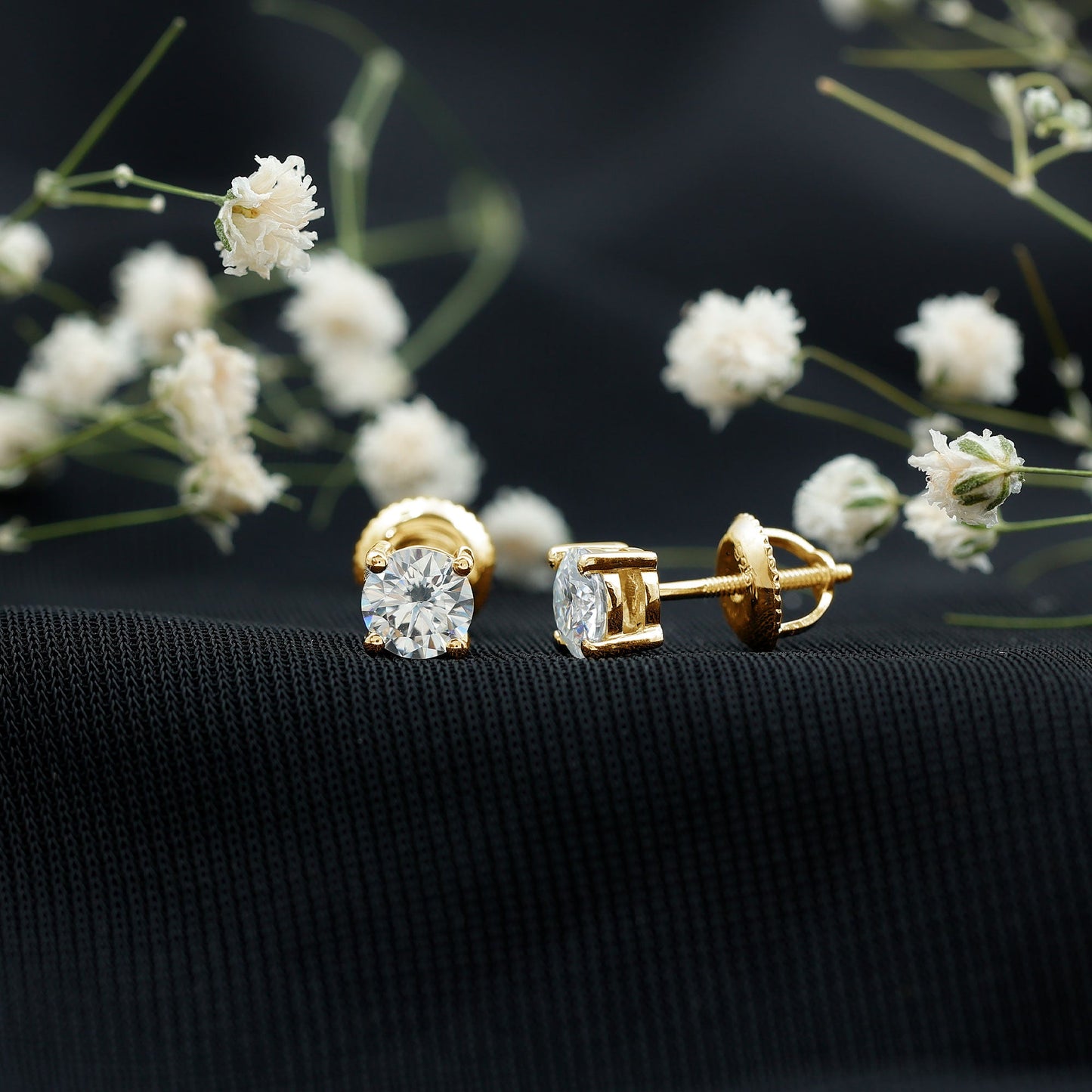1 Carat Round Moissanite Solitaire Screw Back Stud Earrings