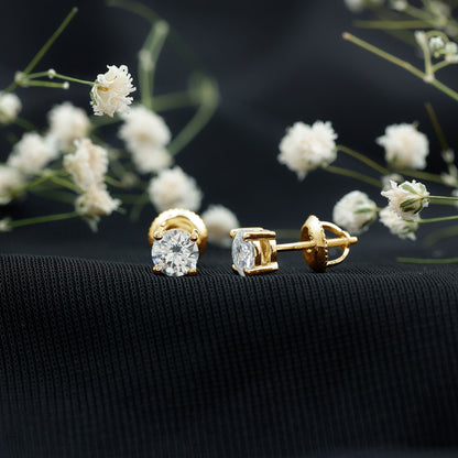 1 Carat Round Moissanite Solitaire Screw Back Stud Earrings