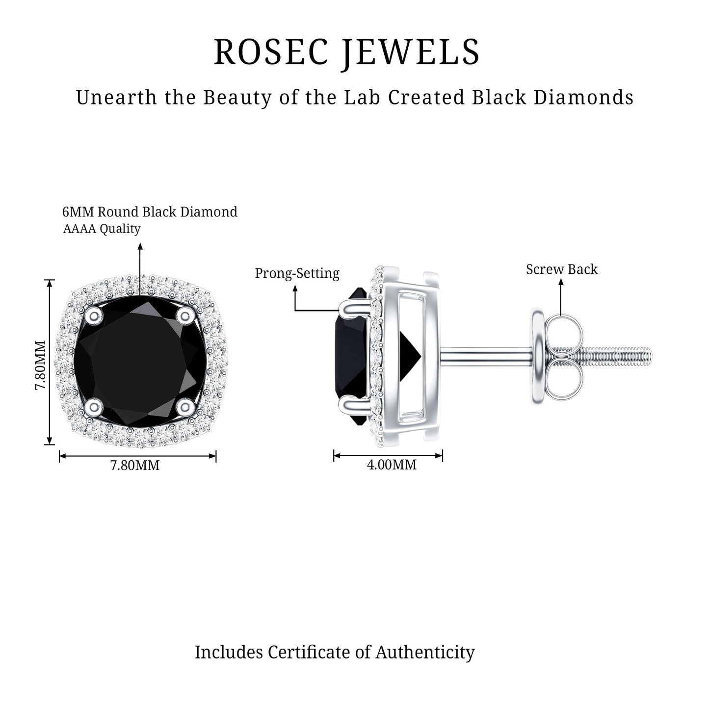 Lab Grown Black and White Diamond Halo Stud Earrings