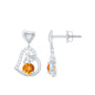 1 Carat Round Citrine and Diamond Heart Drop Earrings