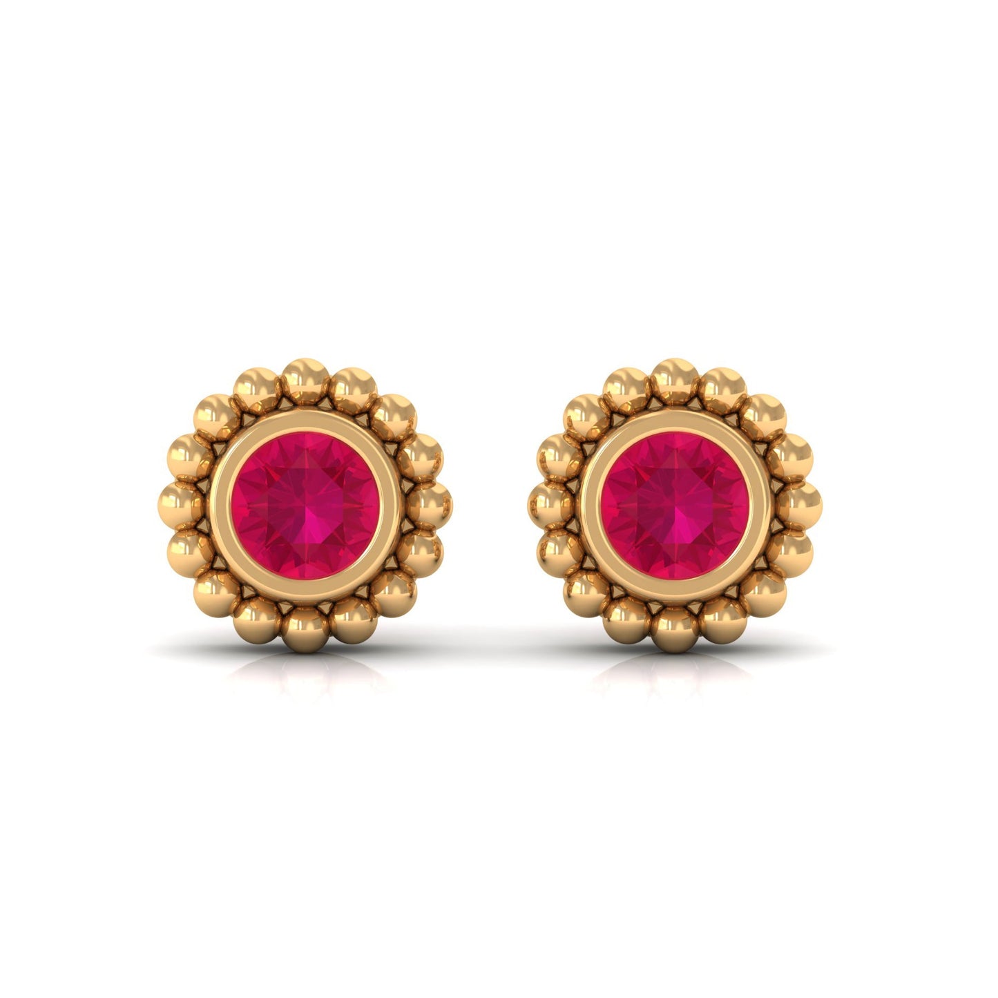 0.5 Carat Solitaire Ruby Stud Earrings in Beaded Bezel Setting