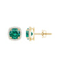 1.6 Carat Lab Grown Emerald Stud Earrings with Diamond Halo