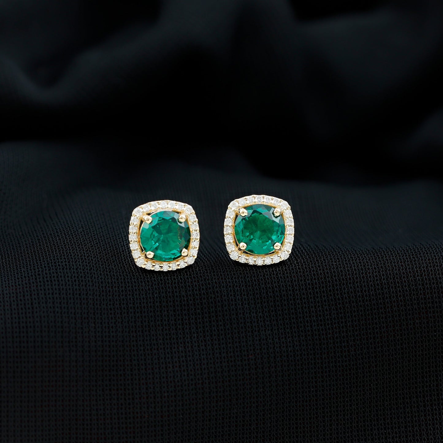 1.6 Carat Lab Grown Emerald Stud Earrings with Diamond Halo