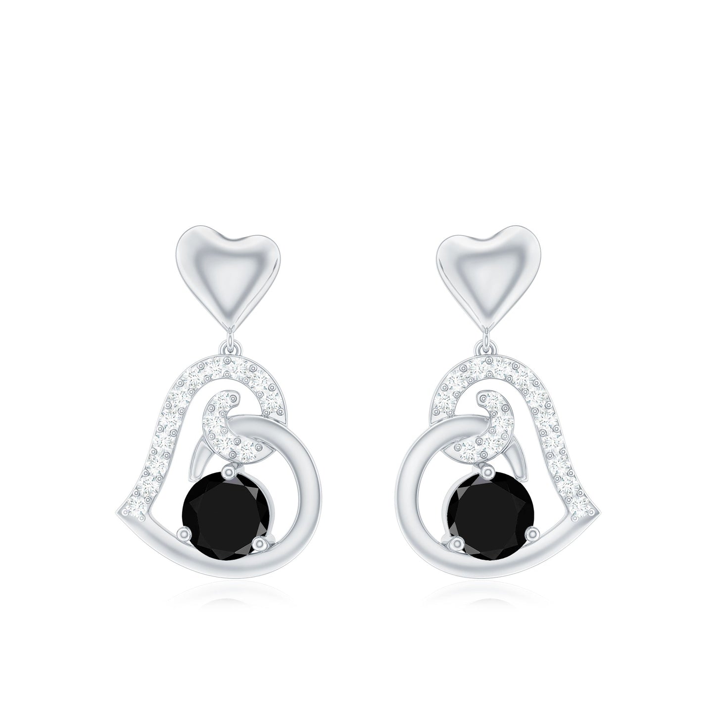 Heart Drop Earring with Black Spinel and Diamond Accent