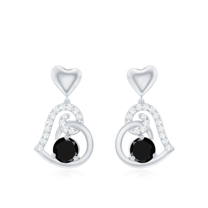 Heart Drop Earring with Black Spinel and Diamond Accent