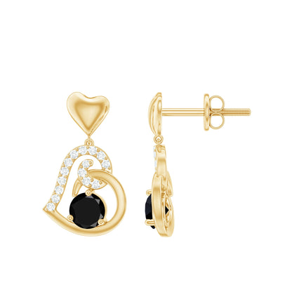 Heart Drop Earring with Black Spinel and Diamond Accent