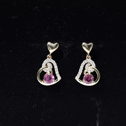 Real Pink Tourmaline and Diamond Heart Drop Earrings